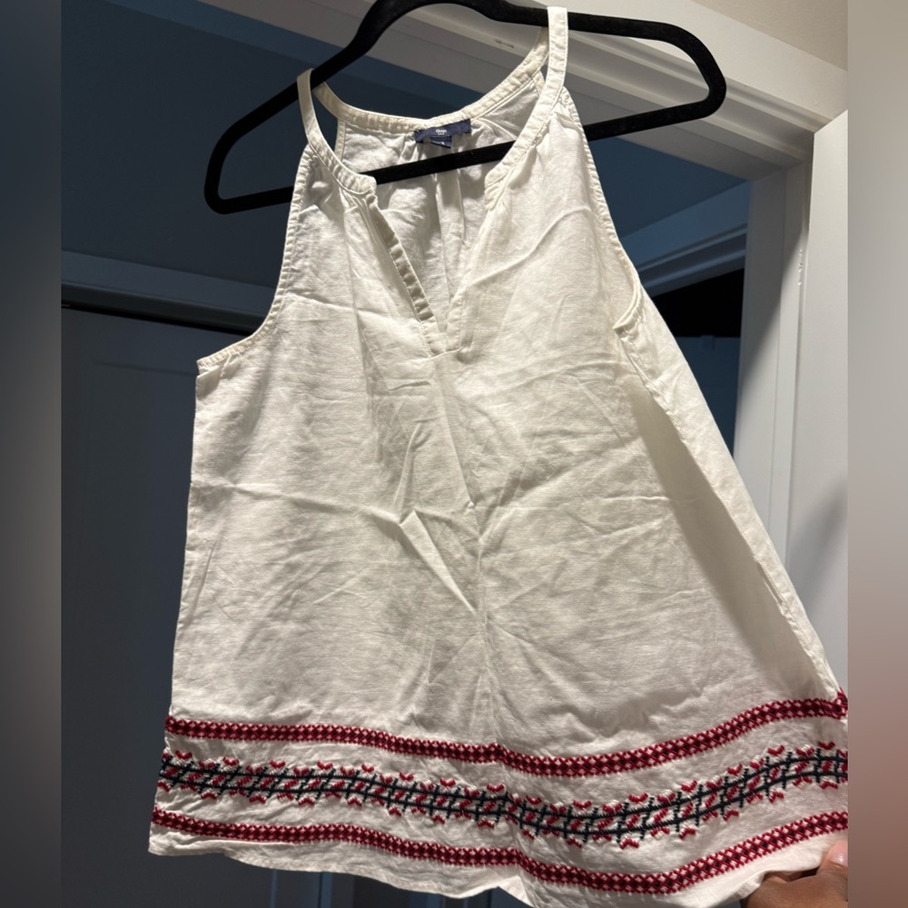 GAP White Camisole with Red Embroidered Trim